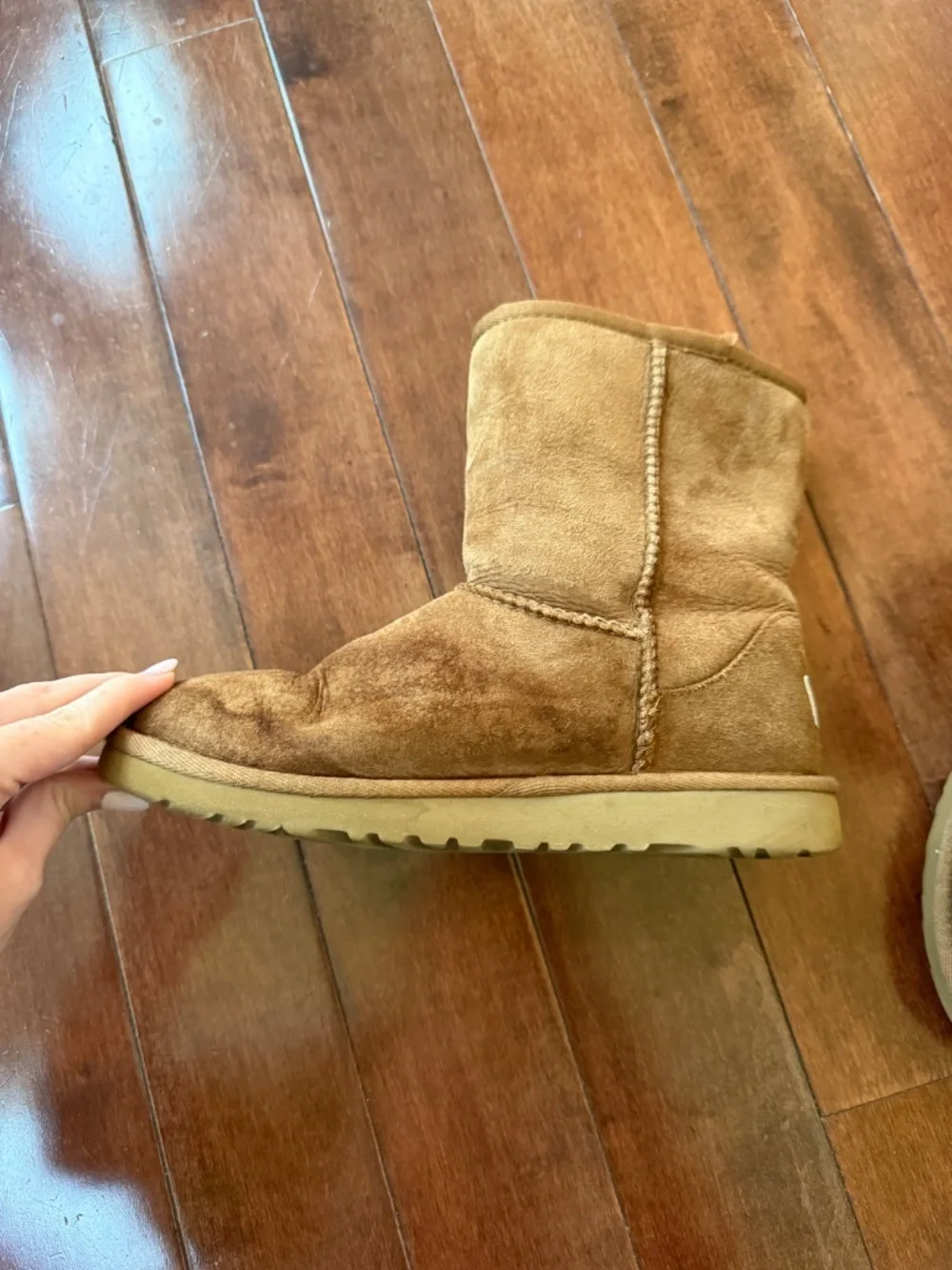 UGG Classic Short Brown Suede Shearling Boots, size 4